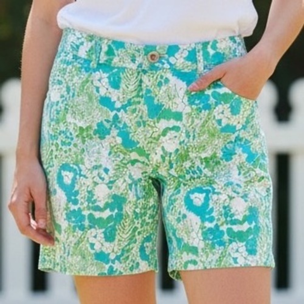 Lilly Pulitzer The Chipper Short Women 8 Blue Green Floral Tropical Chino Shorts